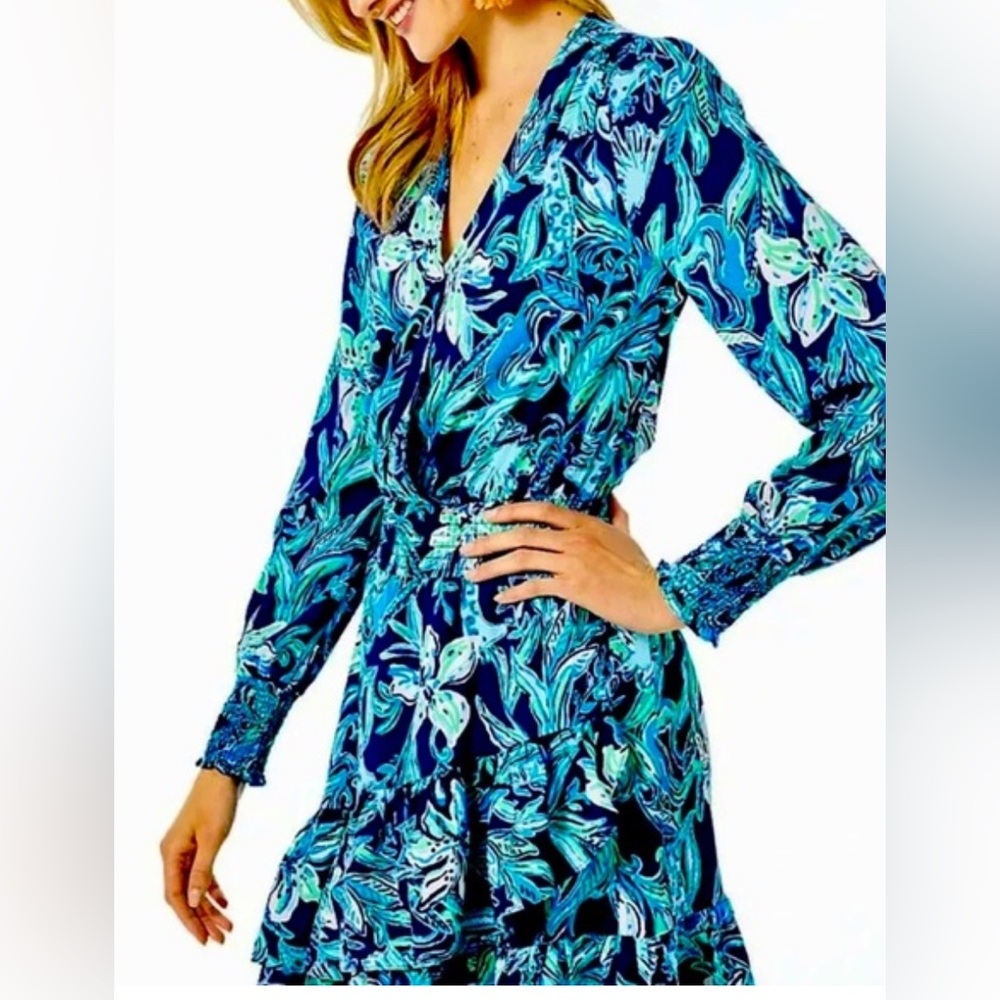 Lilly Pulitzer Cristiana Blue dress in “High Tide Navy Take It or Leaf It"